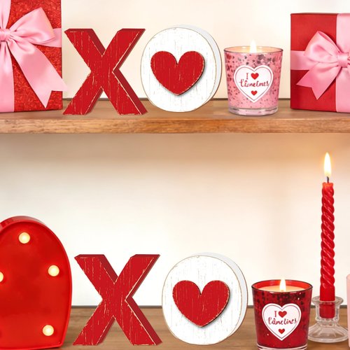 XOXO Sign Wooden XOXO Decorations Valentines Day Decorations Valentines Decor Indoor for Home Table Centerpiece Shelf Mantel Fireplace Dinner Hotel Decor