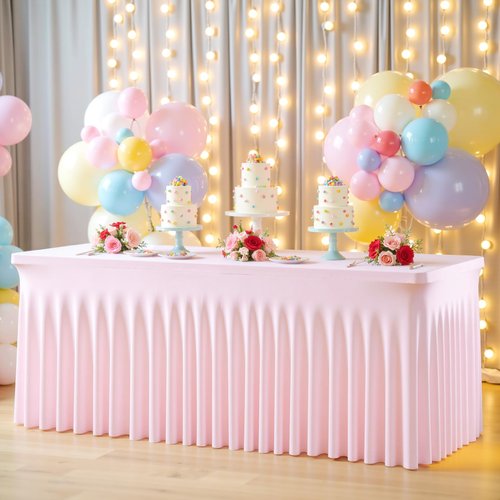 gogoparti 2 Pack Spandex Pink Fitted Table Cloth for 8ft Rectangle Tables Pink Stretch Tablecloth Table Covers Skirt Banquet Tablecloths Wrinkle Free Tablecloth for Parties Wedding