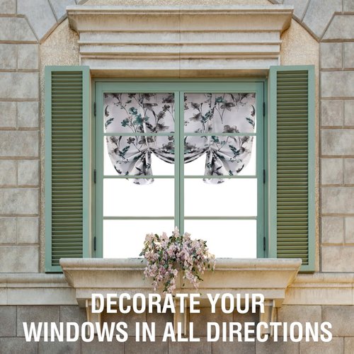 H.VERSAILTEX Tie Up Curtain Double Sided Cattleya Floral Printed Window Valance Balloon Roman Curtain, Rod Pocket 1-Pack, Reversible in Blue/Teal, W 42 x L 36