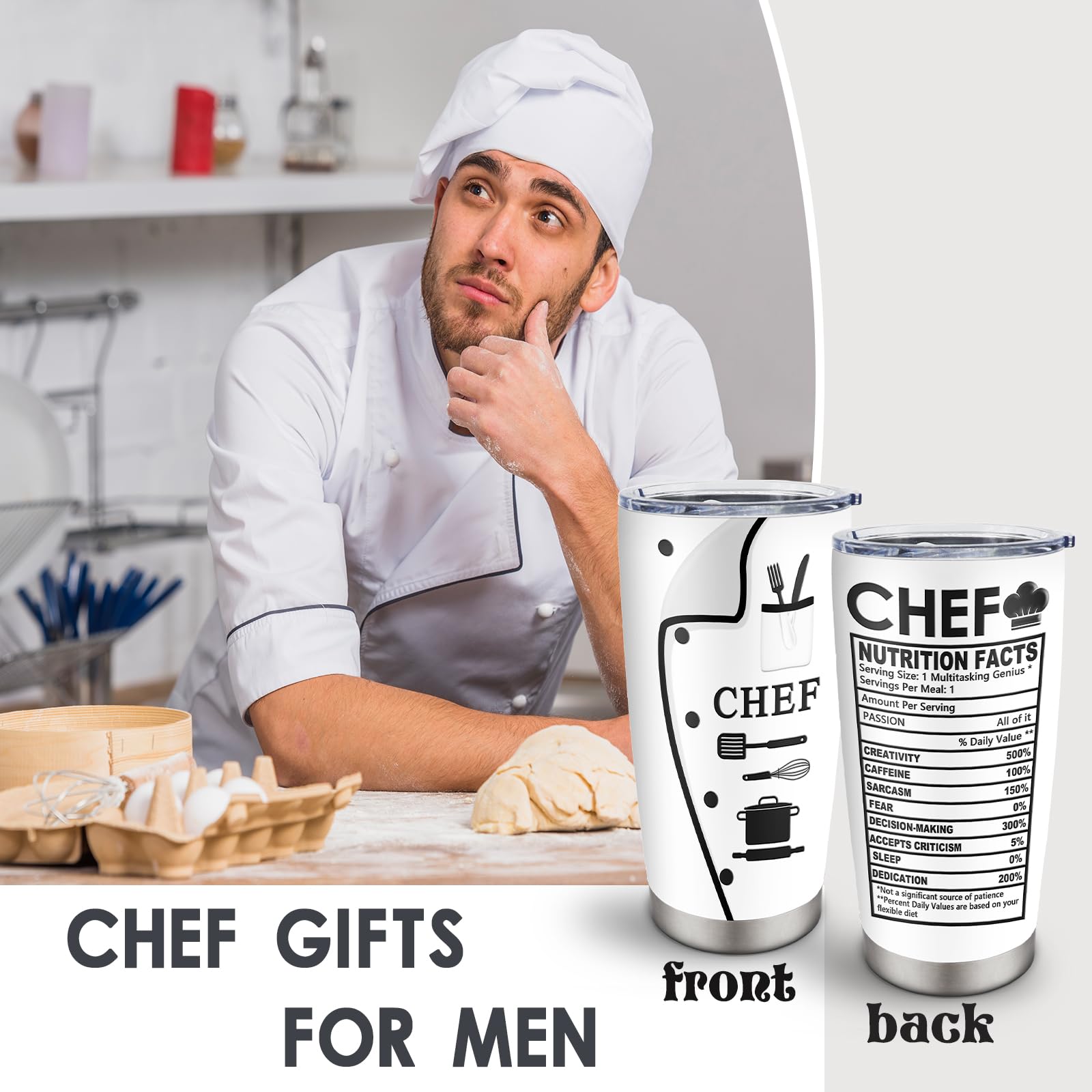 Jevuta Chef Gifts for Men, Ideal Gift for Chefs, Chef-Themed 20oz Tumbler with Lid, Cooking Lovers, Home Cooks, or Culinary Students -Stainless Steel, BPA-Free