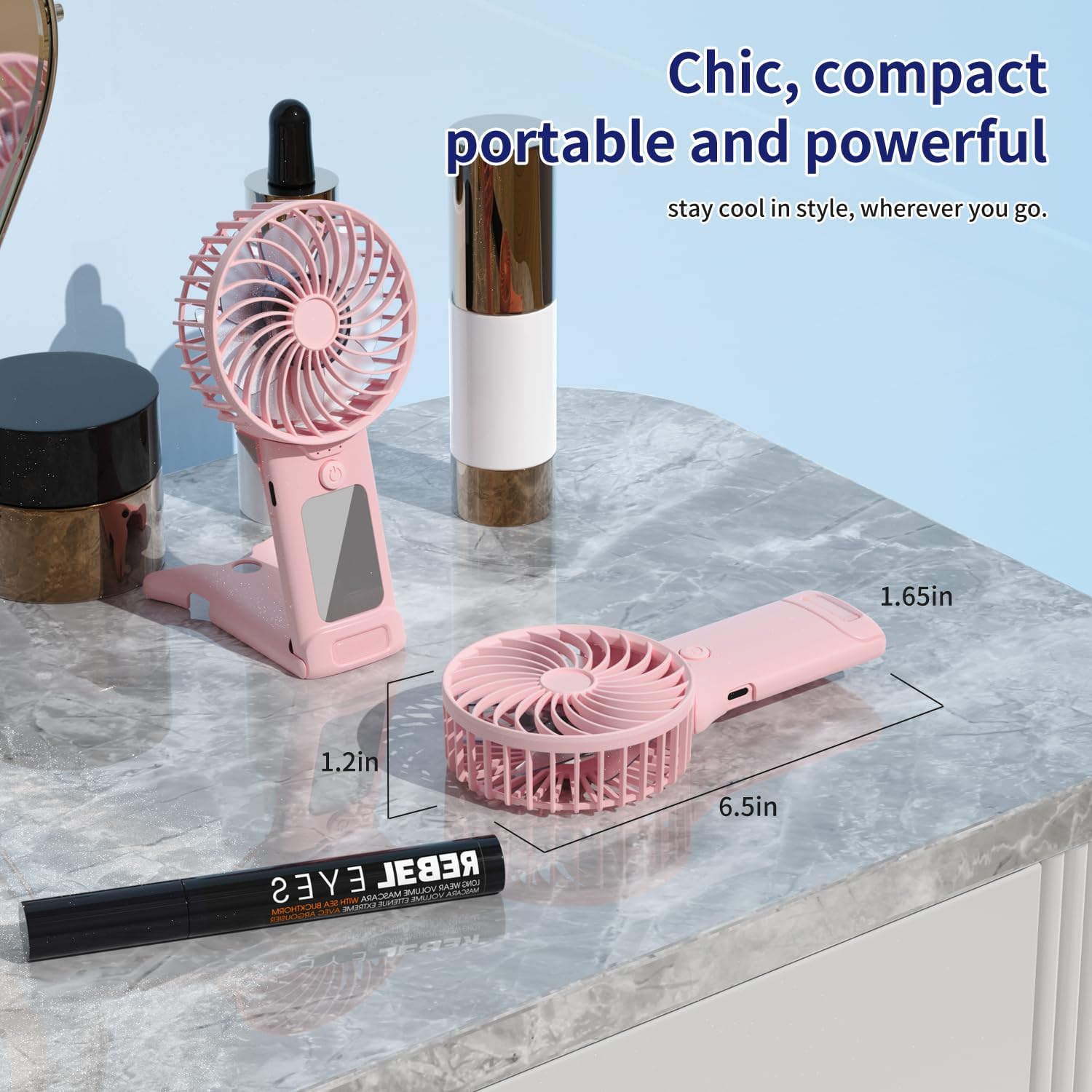 Skiennix Portable Mini Fan - USB Rechargeable Handheld Cooling Device | 4-Speed, Compact & Travel-Friendly (Pink)