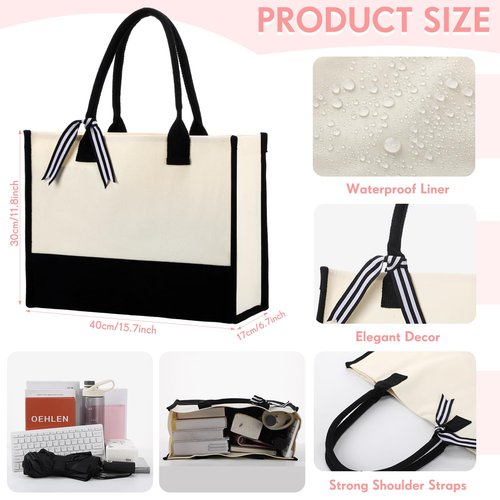 Sweetude 20 Pcs Canvas Tote Bags for Women Classic Initial Beach Bag with Handles Sublimation DIY Blank Personalized Tote(Natural White)