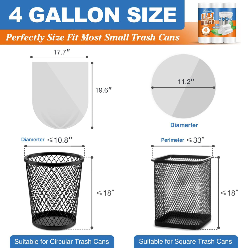 Small Trash Bags - 4 Gallon | 105 Count Unscented Mini Garbage Bags for Bedroom, Office & Kitchen