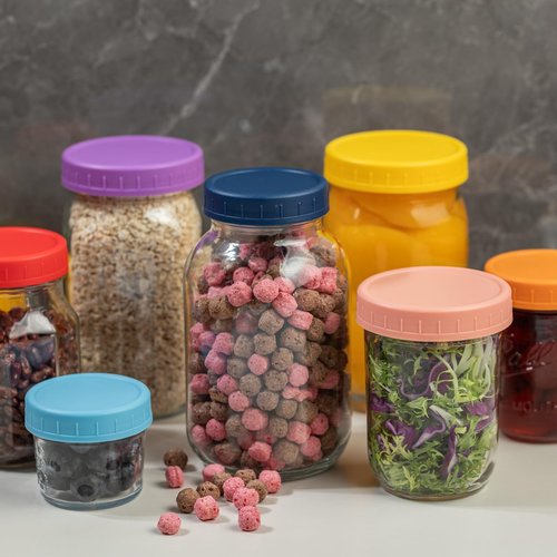 Bedgeta 12 Wide Mouth Mason Jar Lids with Silicone Ring,Thickened Leak-proof Lids Fit Ball,Kerr and More, Canning Lids, 86mm Plastic Mason Jar Lids