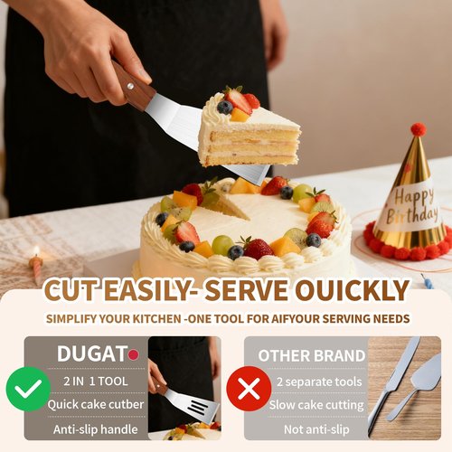 2 Pieces Wood Handle Pie Server Set Cake Cutter Pizza Tart Dessert Slicer for Cutting and Serving Desserts Brownies Lasagna