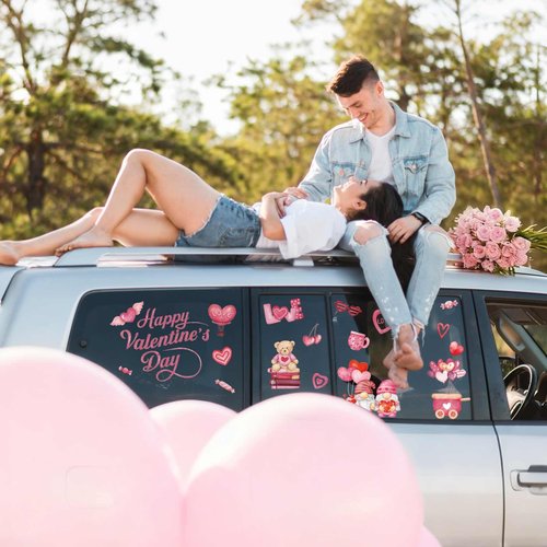 GULWAT 123 PCS Valentines Day Window Clings Decorations, 9 Sheets Red Pink Heart Happy Valentines Window Decals for Home Office Classroom Anniversary Party Store Glass Crafts Stickers Decor