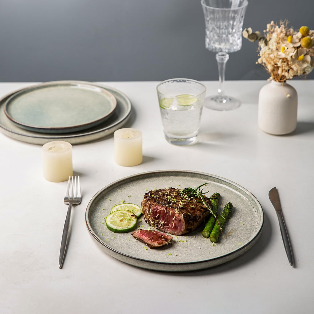 AmorArc Dinner Plates Set of 6, 10.5 Inch Reactive Glaze Ceramic Plates Set, Microwave, Dishwasher Safe, Scratch Resistant, Modern Large Dinnerware Dishes Set Kitchen Stoneware Plates