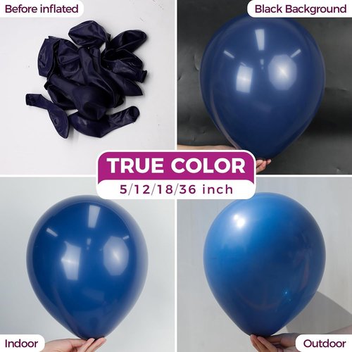 Bezente Navy Blue Latex Balloons - 100 Pack of 12-Inch Round Helium Balloons for Weddings & Parties