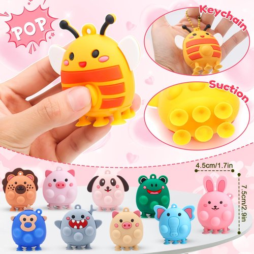 CHILDGO 24 Pack Valentines Pop Toys Gifts for Kids-Valentines Cards with 3D Animal Pop Toys,Bulk Fidget Toys,Classroom Exchange Gifts & Prize Rewards,Suction Party Favors for Toddlers Boys Girls