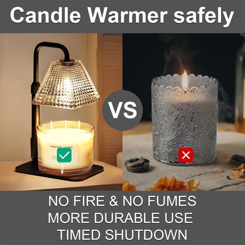 MUJTEO Candle Warmer Lamp with Timer Dimmer Adjustable Height,Electric Dimmable Wax Warmer for Scented Jar Candles,Mom Birthday Gifts for Women,House Warming Gifts New Home Bedroom Decor,Black