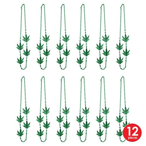 Beistle 12 Piece Green Plastic Beaded Weed Necklaces For 70's Theme Party, Celebrating With You Since 1900