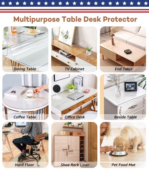RostiKong 46 Inch Round Clear Plastic Table Top Protector PVC Tablecloth Cover Vinyl Cover Easy Clean Waterproof Furniture Topper Pad for Wood Dining Living Room Accent Coffee Patio Table Mat Desk Pad