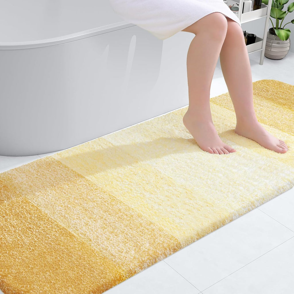 OLANLY Bathroom Rugs | Extra Soft Microfiber Bath Mat 70x24 - Quick Dry, Machine Washable, Light Yellow