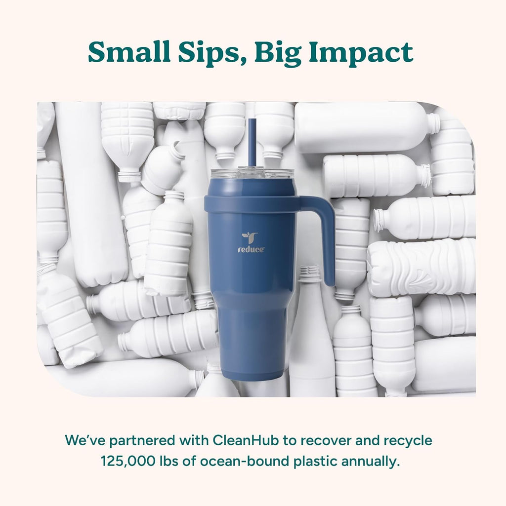 REDUCE 40 oz Stainless Steel Tumbler - Insulated Travel Mug with Handle & Reusable Straw | Keeps Drinks Cold 24 Hrs, Dishwasher Safe - Lilac Bud