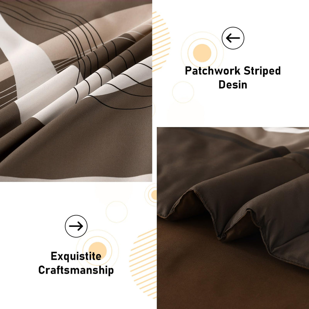 Anibedding Boho Comforter Set,8 Pieces Bed in a Bag Patchwork Striped Comforter Set,Brown Bed Set Queen Size, Soft Microfiber Boho Bedding Set for All Season(90"×90")