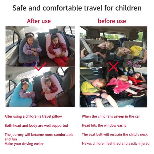 FHSGGP Travel Pillow Car Pillow Kid Car Sleeping The Sleeping Aid for Adults and Kids on Road Trips Kids Travel Pillow Colorful Pink