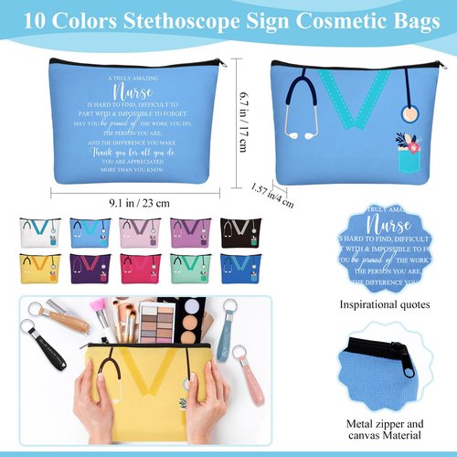 Hushee Nurse Appreciation Gift Bulk 12 Oz Enamel Mug Stethoscope Sign Makeup Bag Silicone Keychain Valentines Day Gift for Nurse Nursing Assistant(30 Pcs,Bright Color)