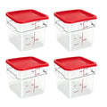 TSUBOR 4 Pack Food Storage Containers with Red Lids, 12.0 Qt - Square, Clear, Polycarbonate, for Restaurant Commercial Kitchen and Home party