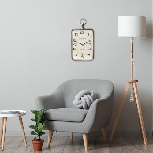 Creative Co-Op Metal Rectangle Hanging Clock with Handle Decoration on Top