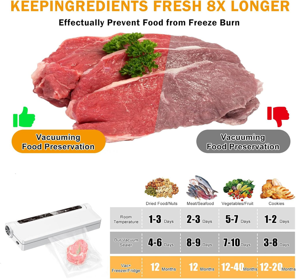 Skiennix Food Vacuum Sealer Machine - Compact Design with Strong Suction & Digital Timer | 20 Bags Included