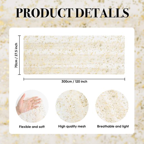 Artoid Mode 3Pcs Beige Gold Gauze Table Runner 120 Inch 10FT, Glitter Metallic Foil Sheer Dining Wedding Anniversary Holiday Birthday Table Decor for Home Party