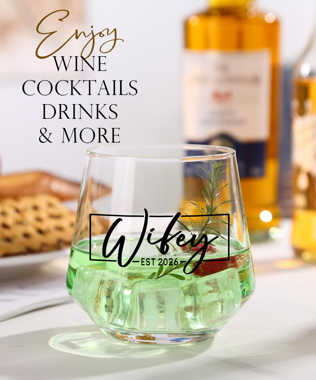 comfit Wedding Gifts for Couples 2026,Bridal Shower Gifts, His and Hers Gift,Whiskey Wine Glasses with Diamond Wine Stopper Set，Anniversary Christmas Gift for Couples，Hubby and Wifey