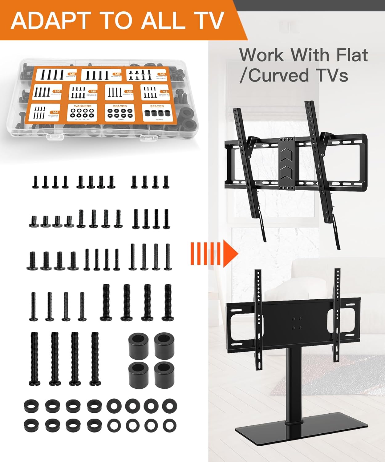Universal TV Mounting Hardware Kit by [Brand Name] - M4 M5 M6 M8 Screws, Washers & Spacers for VESA Mounts, Fits TVs up to 80 Inches