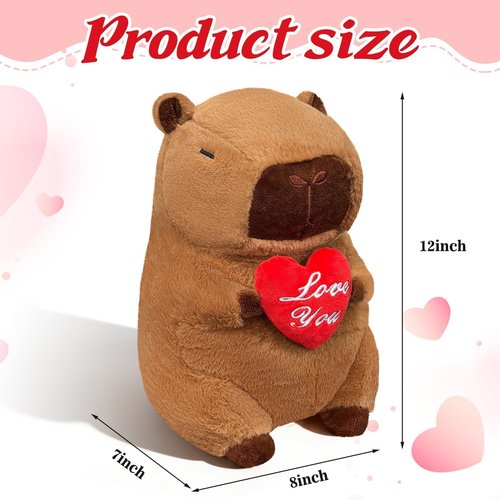 SHINUOER 12 Inch Capybara Plush Cute Capybara Stuffed Animal Kawaii Plush with Red Heart Capybara Gifts Cute Plush Pillow Valentines Day Decorations Valentines Day Gifts for Her