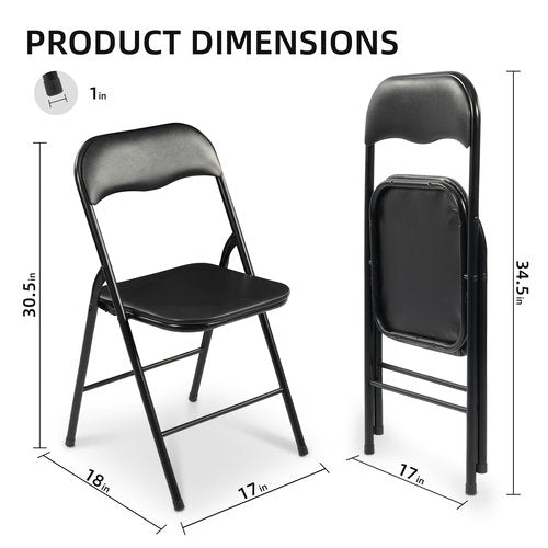 Elevon Folding Chairs 2 Pack, Padded Vinyl Cushion Chairs with Sturdy Metal Frame for for Home and Office, for Indoor and Outdoor Events, 300lb Capacity, Black