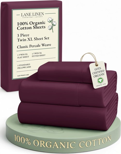 LANE LINEN Twin XL Sheet Set - 100% Organic Cotton, Eco-Friendly & Naturally Cooling - Windsor Wine