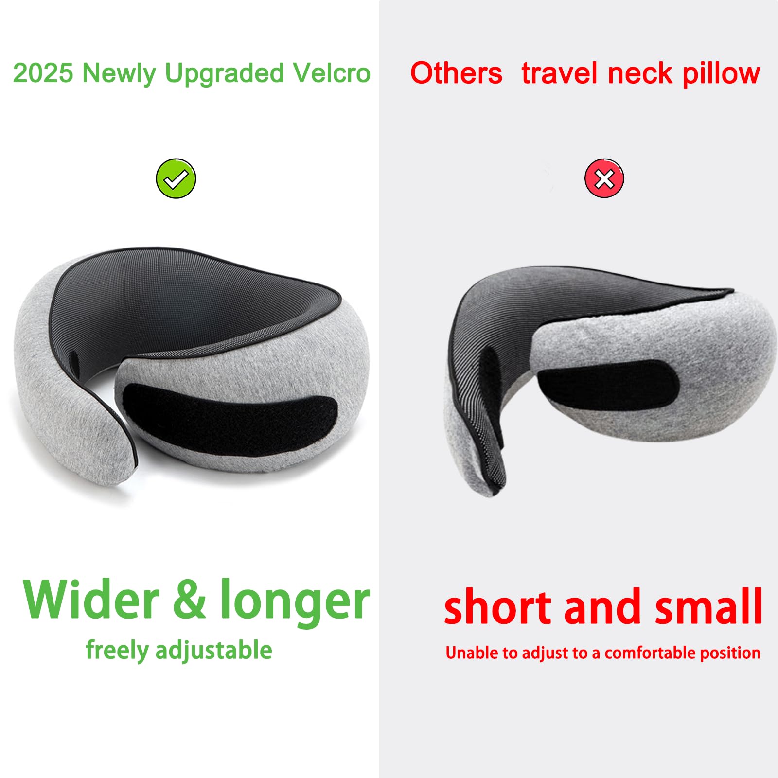 Neck Pillow for Traveling, Travel Neck Pillow for Airplanes, 100% Pure Memory Foam, 360° Support Stowable Pillows for Sleeping, Breathable & Washable Cover, Compact for Travel, Car & Office (Gray)
