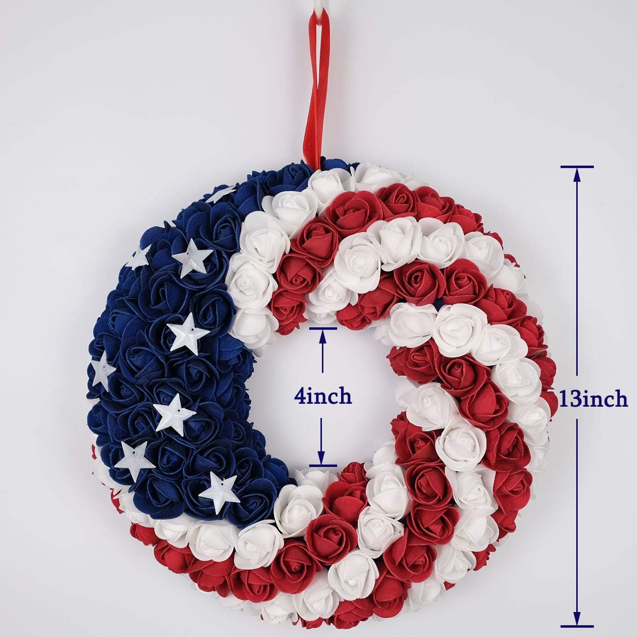 Skiennix Patriotic Americana Wreath - Handcrafted Boxwood Decoration for July 4th | Blue