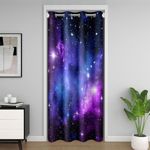 Purple Galaxy Door Curtain For Doorway Privacy Boys Kids Starry Sky Blackout Curtain Bedroom Decor Nebula Universe Design Door Drape Blue Outer Space Theme Closet Door Curtain 34"W X 80"L