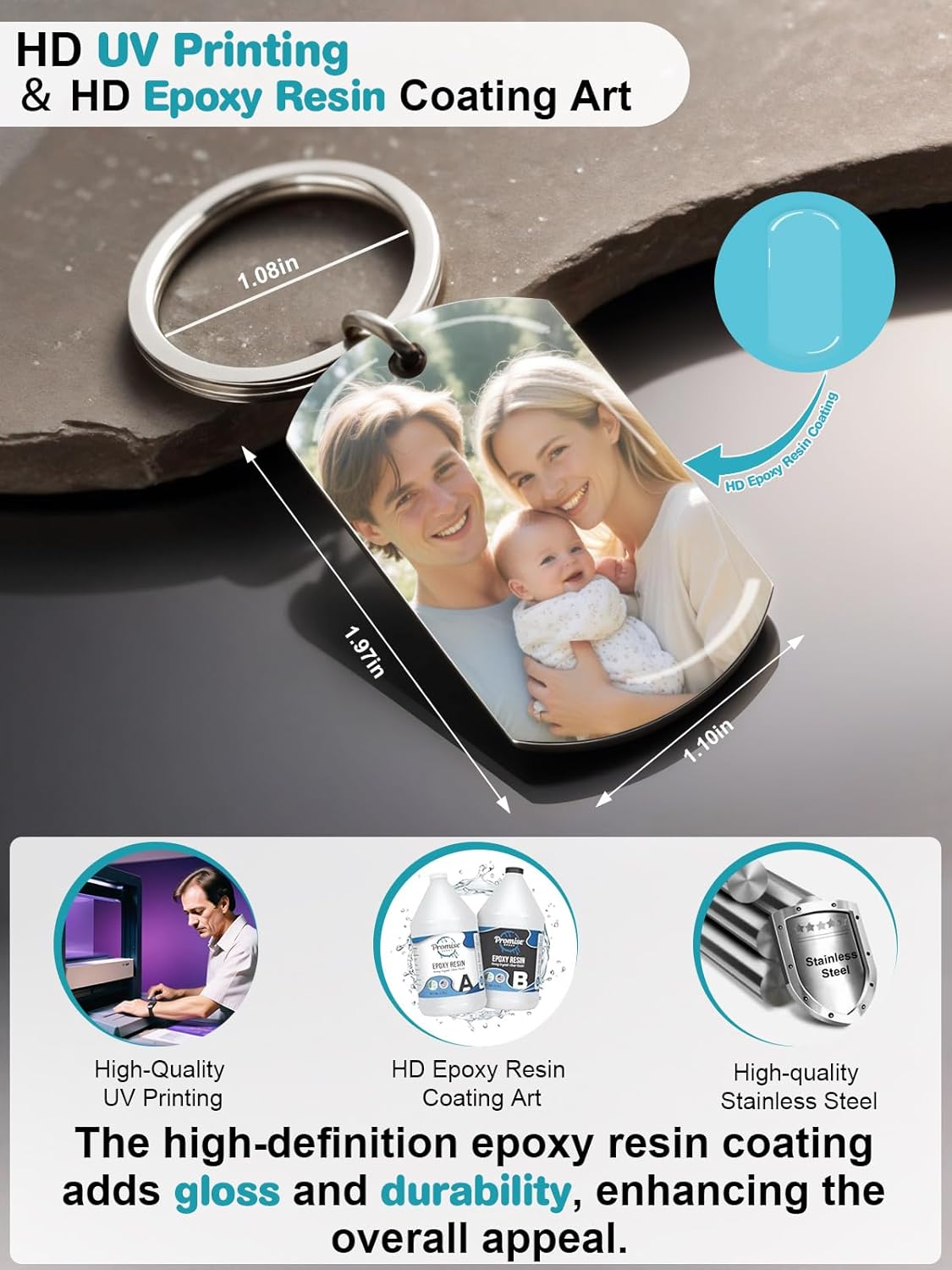 Skiennix Custom Keychain | Personalized Photo & Text Gift for Boyfriend, Dad, or Men