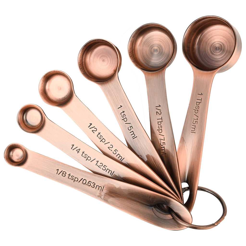 Viwehots Copper Measuring Cups and Spoons Set 16, Dry&Liquid Stainless Steel Measuring Cups and Spoons, 7 Metric&US Measing Cups & 6 Measuring Spoons & Measure Equivalents for Kitchen&Baking