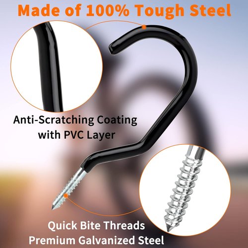 Febwind Heavy Duty Bike Hooks - 4 Pack Screw-In Bicycle Hangers for Garage Ceiling & Wall Storage | Black