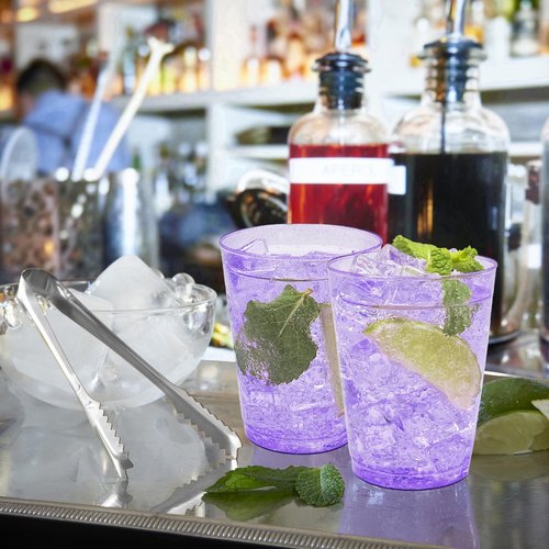 50pc 10oz Purple Glitter Plastic Cups and 1 Silver Ice Tong Set - Disposable Cocktail Glasses - Plastic Wine Cups - Purple Party Decorations - Purple Party Supplies