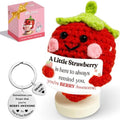 Maffuno Positive Crochet Strawberry Gifts for Women: Easter Basket Stuffers Birthday Gifts for Friend Daughter Mom Sister Her, Handmade Strawberry with Emotional Cheer Up Support Card (Berry Awesome)