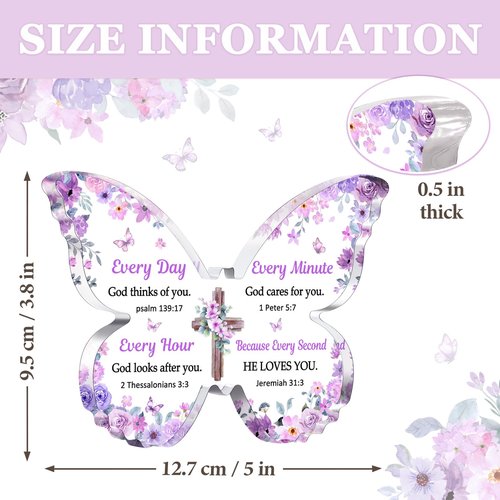 Christian Gifts for Women Faith, Butterfly Acrylic Plaque Sign, Christian Gifts for Women on Mothers Day Birthday, Spiritual Present for Female Friend Family, 5x3.8x0.5 Inch - Purple