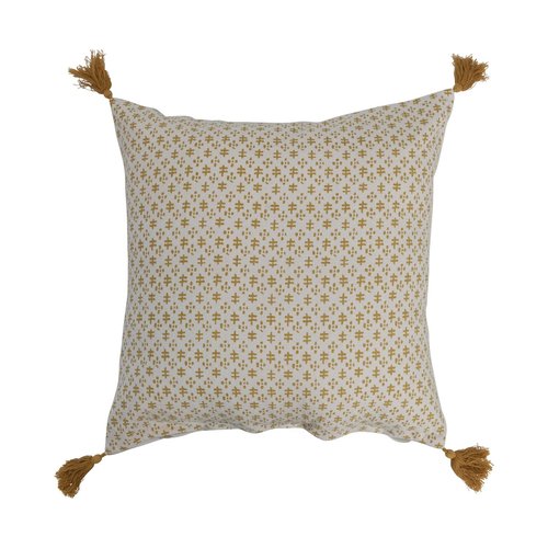 Creative Co-Op Cotton Pattern and Tassels Pillow, 20" L x 20" W x 2" H, Multicolor