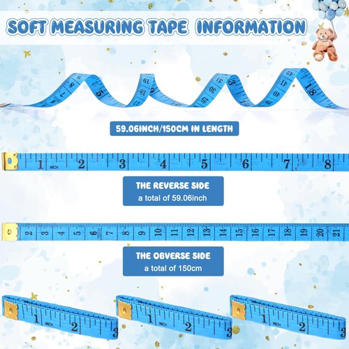 Sabary 64 Pcs Baby Shower Games Include How Big is Mommy's Belly Sign Measure Bump Game 50 Cards 10 Pencils 3 Measuring Tapes for Baby Shower Gender Reveal Party Supplies(Blue Bear)