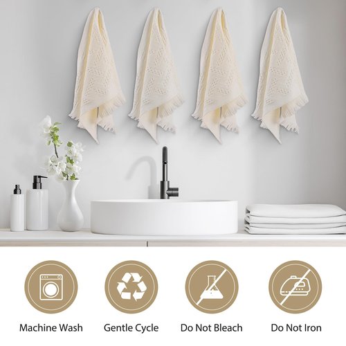 JOHOKAKITI Boho Bathroom Decor Hand Towel 4 Pack 100% Turkish Cotton 14 x 30 Inch Boho Kitchen Hand Towel Guest Tea Gift (Beige)