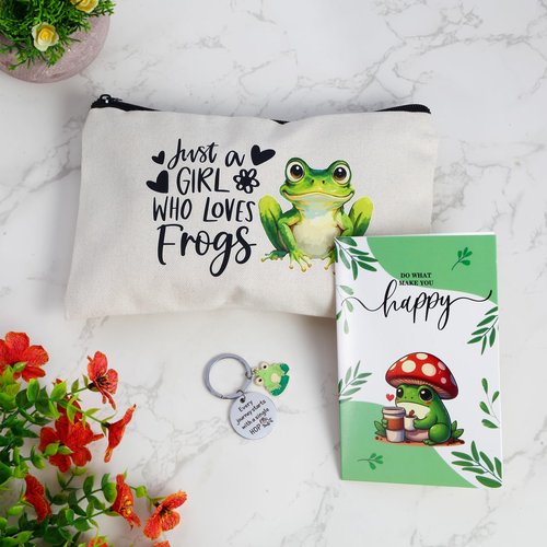 Bayelove Frog Gifts for Women Frog Lovers Stuff Gifts Include Hair Tie 20oz Tumbler Mug Keychain Makeup Bag Candle Socks Bracelet Card for Women Christmas Birthday