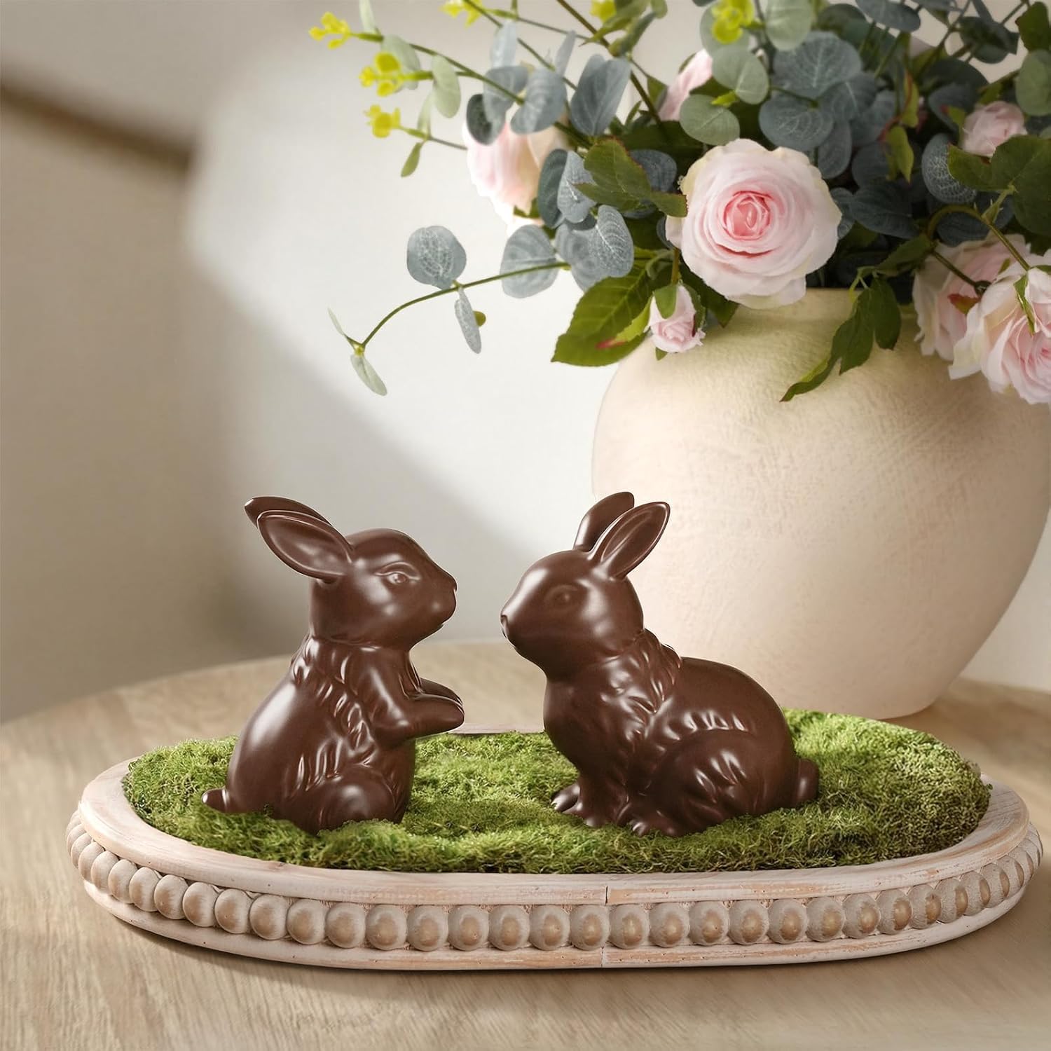 Zesua Easter Decorations - Elegant Ceramic Bunny Figurines Set of 2 | Modern Spring Home Decor