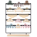 SNOWSTAR Hair Claw Clip Holder Organizer - 5 Tier Iron Rod Hair Clip Holder Storage for Women Girls, Wood Base Desktop Organizer