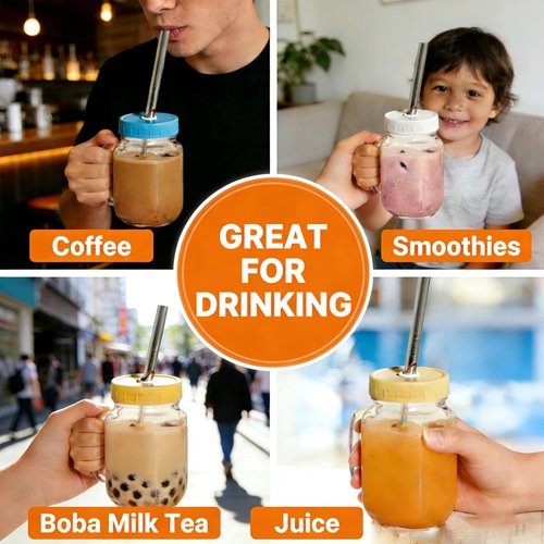 Mason Jar Lids, 6 Pack Wide Mouth Mason Jar Lid with Straw Hole for Ball Caning Jar - Drinking Coffee, Smoothies, Boba-Milk Tea, Dishwasher-safe & Leak-proof