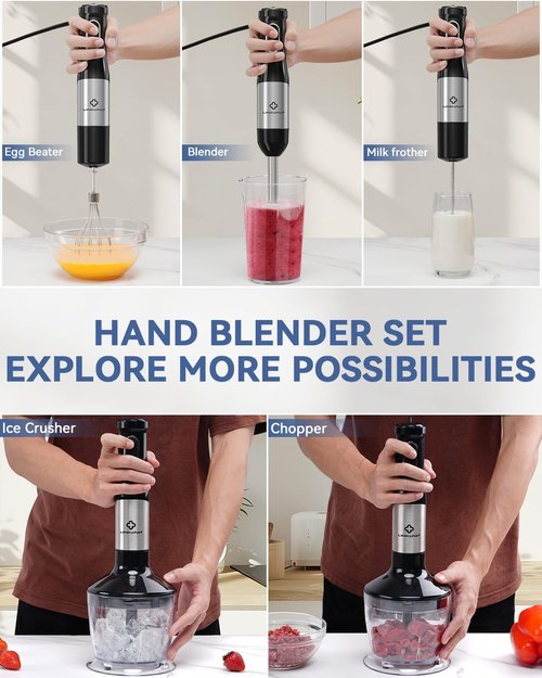 LINKChef 7-in-1 Immersion Blender - 800W Hand Blender with 20 Speeds, Turbo & Accessories for Smoothies, Soups, Baby Food