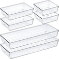 Criusia Clear Drawer Organizer Set - 6 Large Acrylic Trays for Kitchen, Bathroom & Office Storage