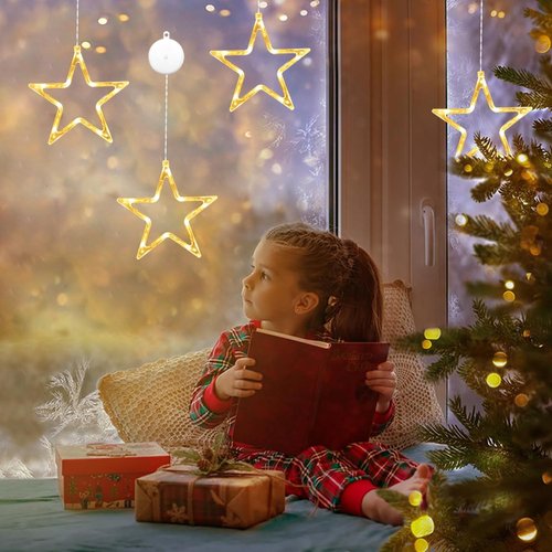 ONSTUY LED Stars Christmas Lights,3 Pack LED Christmas Window Lights,10 LEDs Christmas decorations with Timer for Window Decoration, Christmas Decoration, Balcony,Party,Wedding,Warm White, ON-WJX-3P