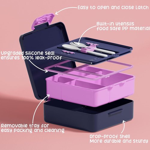 Fimibuke Kids Bento Lunch Box Set - 4 Compartments, Insulated Bag, Stainless Steel Bottle & Utensils | Perfect Birthday Gift for Ages 3-12
